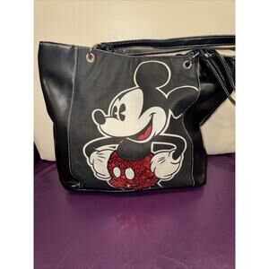 Disney Mickey Mouse black faux leather & Canvas tote bag with red sequin accents